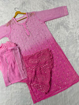 Georgette chikankari heavy Jaal work 3 pc kurti set