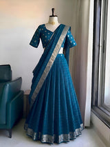 Viscose georgette checks sequins full stitched lehanga/halfsaree