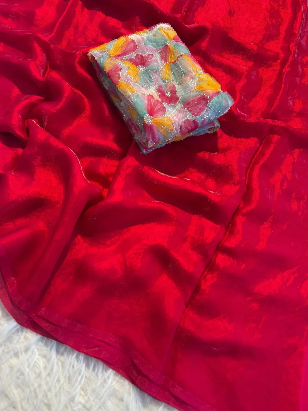 Space silk 3D applique saree