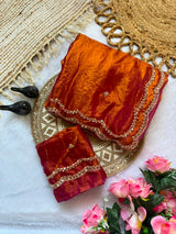 Space silk original handwork gold beads saree