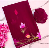 Brush paint soft georgette handwork saree