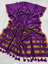 Pure mul cotton zari stripes with tassels saree