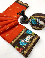 Rust Orange Mangalagiri Pichwai saree