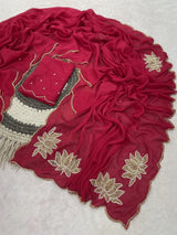 Soft rangoli crush lotus handwork saree