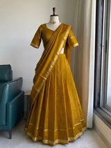 Viscose georgette vintage checks fully stitched half sareee