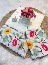 Crunchy fabric cutowork embroidery saree