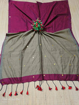 Cotton by Cotton contrast gini work saree with tassels