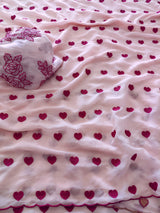 Heart shape embroidery georgette saree