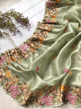Tissue embroidery premium saree