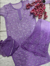 Georgette chikankari heavy Jaal work 3 pc kurti set