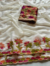 Premium applique work cut boarder saree