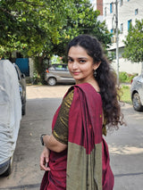 Cotton by Cotton contrast gini work saree with tassels