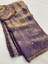 Moss space silk arco mirror work saree