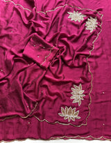 Soft rangoli crush lotus handwork saree
