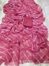 Chiffon lehriya leaf buttis handwork saree
