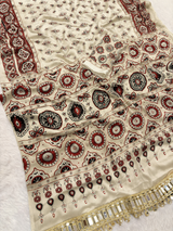 Ajrak crepe silk mirror saree