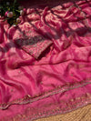 Pure space silk gold glass beads work saree