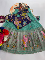 Crepe position print embroidery lehanga choli for kids