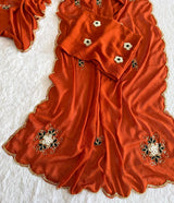 Soft Rangoli crush handwork saree