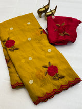 Soft moss silk georgette embroidery saree