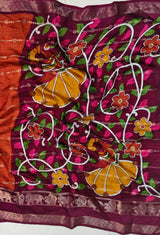 Rust Orange Soft tussar saree kalamkari pallu