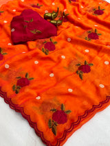 Soft moss silk georgette embroidery saree