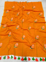 Mul cotton Tulip hand painted saree