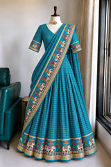 Viscose georgette fully stitched checks lehanga/ half saree