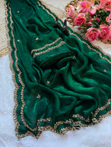 Space silk original handwork gold beads saree