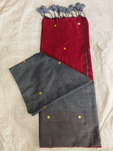 Cotton by Cotton contrast gini work saree with tassels