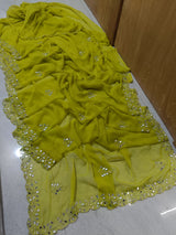 Fancy handwork mirrors and beads work georgette saree
