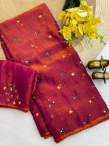 Mirror work soft moss georgette saree