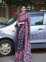 Ajrak crepe silk mirror saree