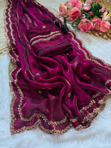 Space silk original handwork gold beads saree