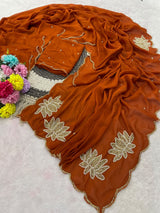 Soft rangoli crush lotus handwork saree