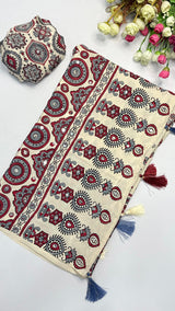 Ajrak mirror trending saree