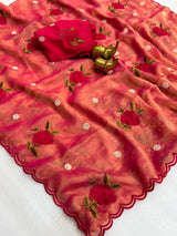 Soft moss silk georgette embroidery saree