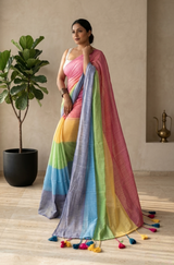 Pure mul cotton rainbow 120 count saree