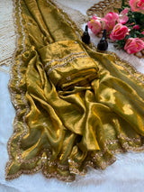 Space silk original handwork gold beads saree