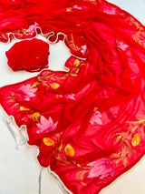 Brush paint soft georgette handwork saree