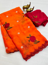 Soft moss silk georgette embroidery saree