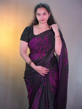 Space silk digital print with jarkhan work partywear saree