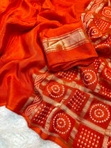 Premium Mysore silk saree with bandhej pallu and blouse