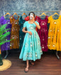 Chanderi floral embroidery maxi frocks for women