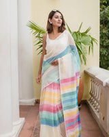 Rainbow Mul cotton saree